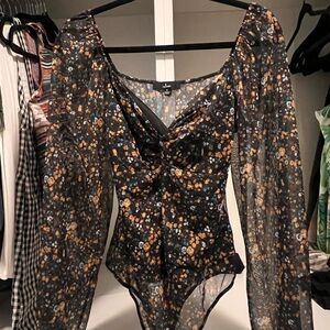 Lulu's Black Floral Bodysuit